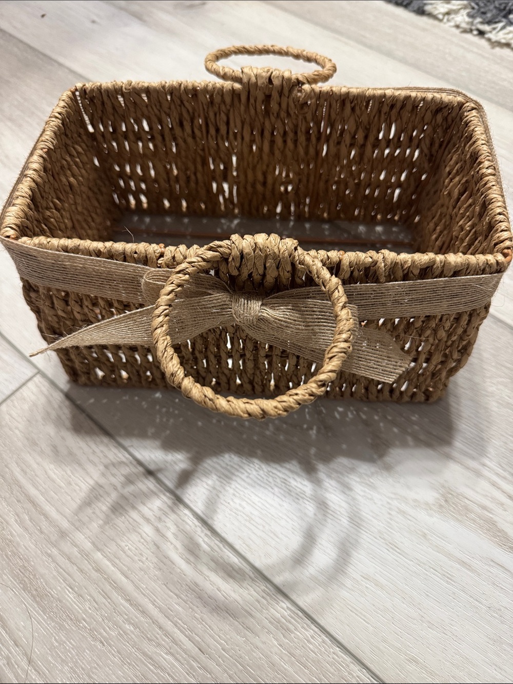 Natural Woven Rope Napkin Basket with Bow